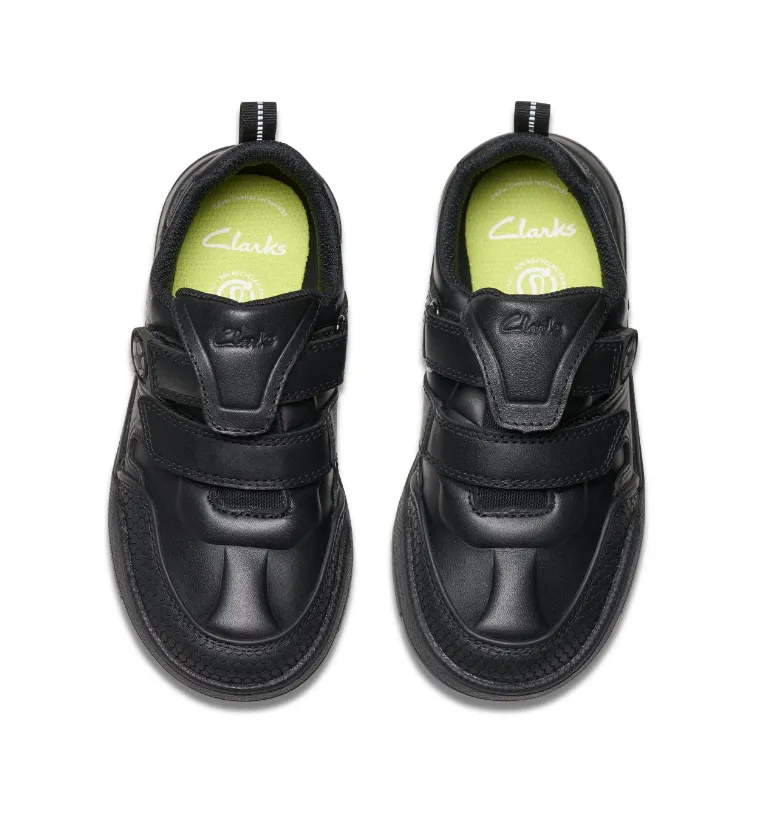 Clarks Boy School Shoe Laser Track Black Leather