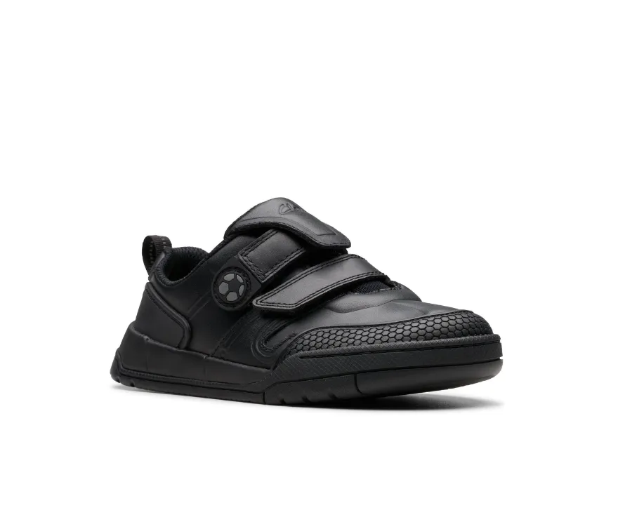Clarks Boy School Shoe Laser Track Black Leather