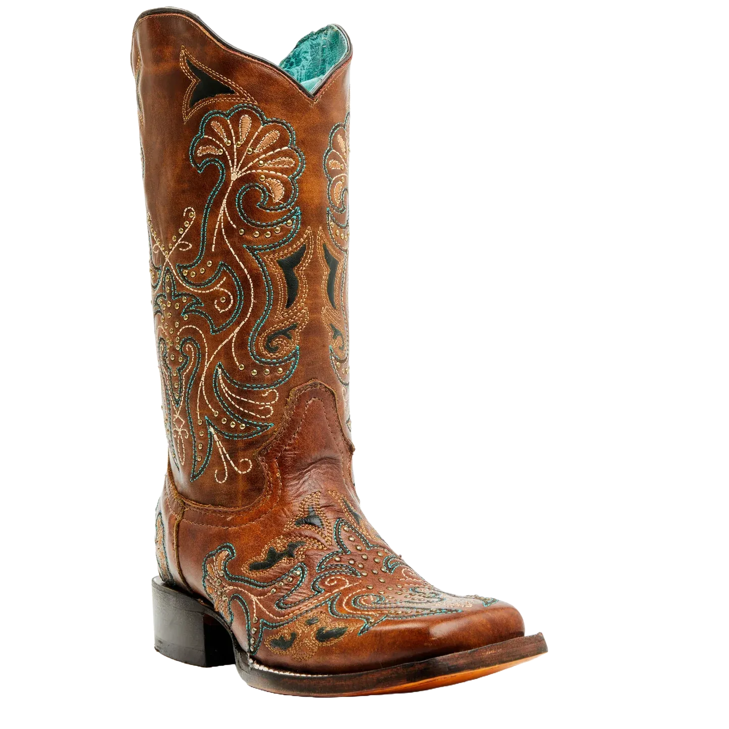 Corral A4483 Ladies Sand Embroidered Studs Square Toe Ligth brown Cowboy Boots