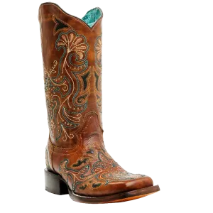 Corral A4483 Ladies Sand Embroidered Studs Square Toe Ligth brown Cowboy Boots