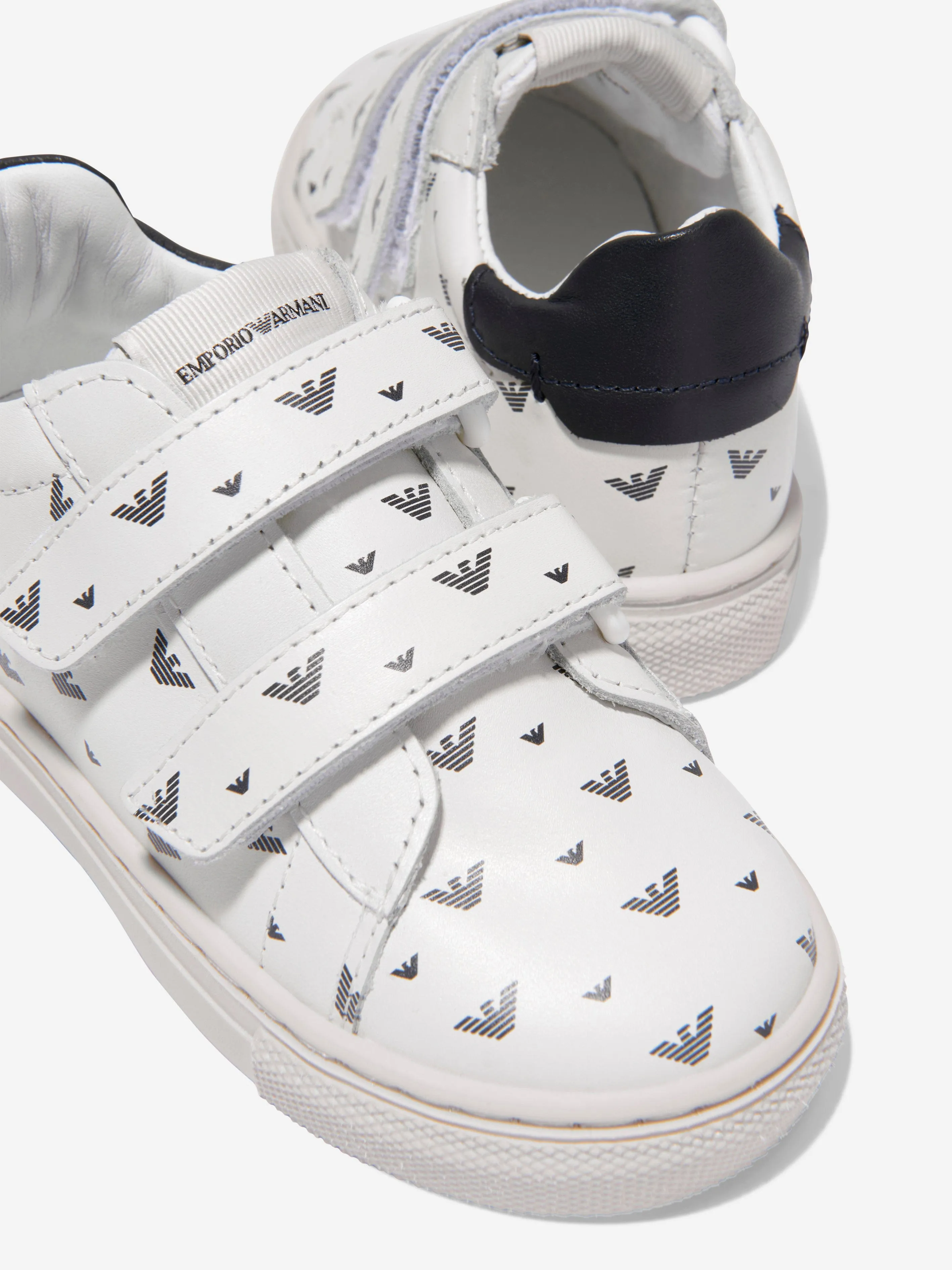 Emporio Armani Boys Leather Eagle Logo Trainers