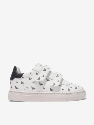 Emporio Armani Boys Leather Eagle Logo Trainers