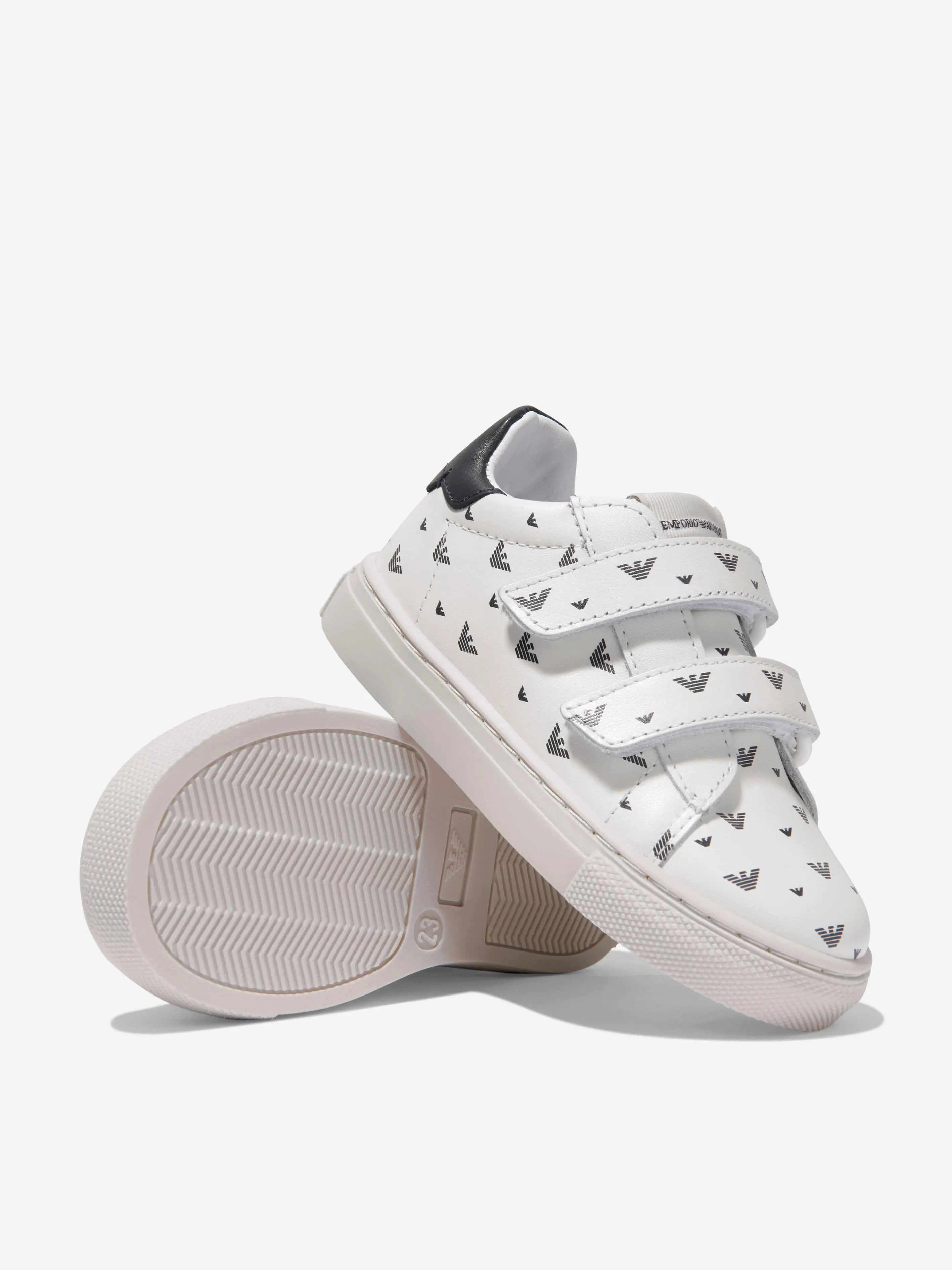 Emporio Armani Boys Leather Eagle Logo Trainers