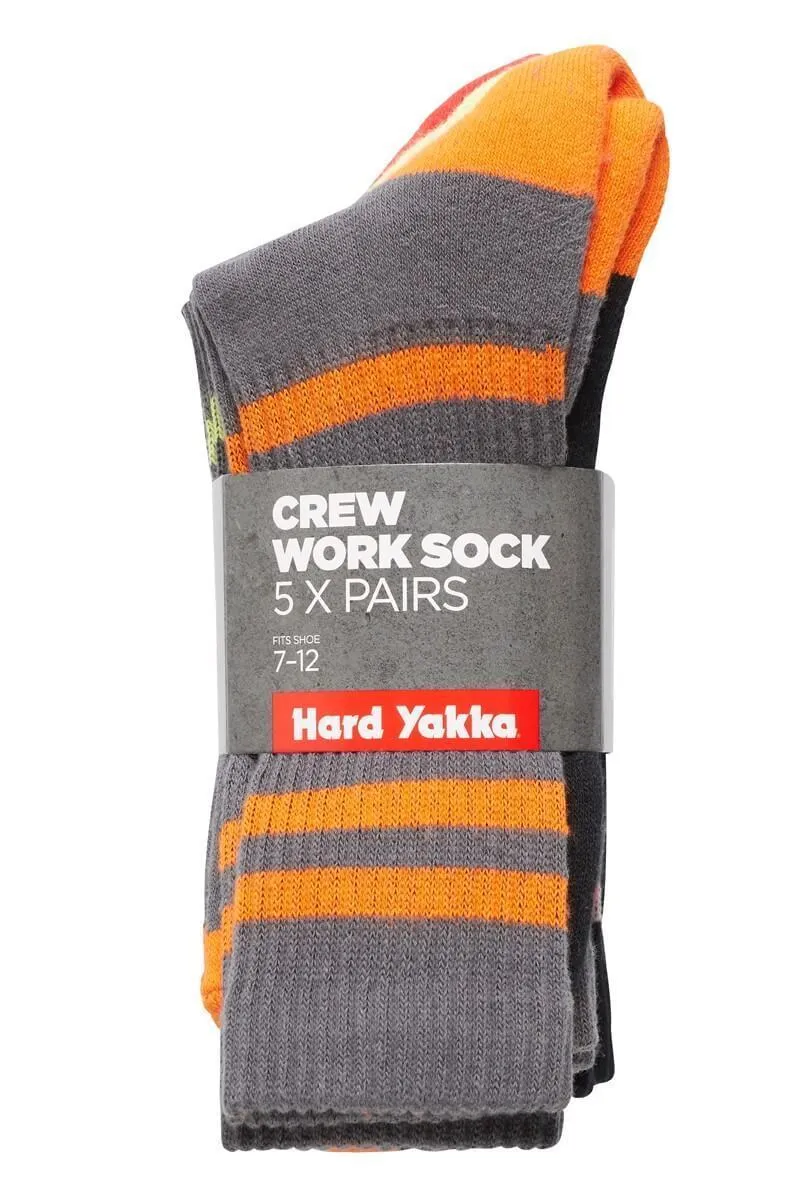 Hard Yakka Padded Cotton Crew Work Sock - 5 Pack (Y20035)