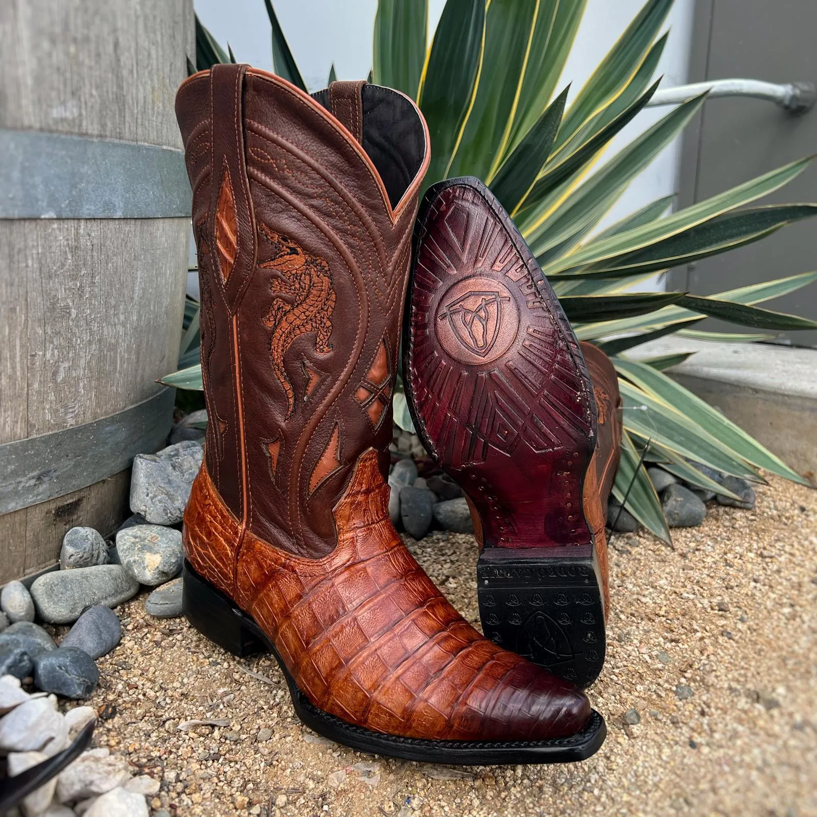 JB608 SNIP TOE CAIMAN BELLY FADED SHEDRON