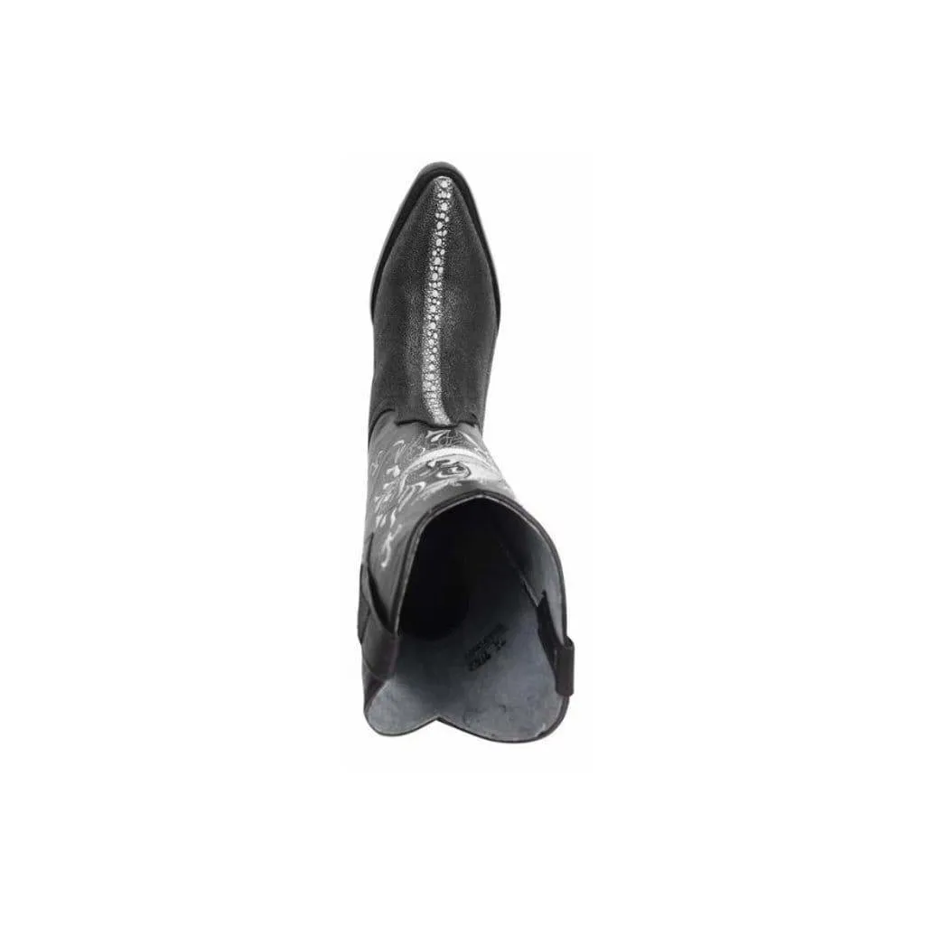 JB910 J Toe Stingray Print Leather Black