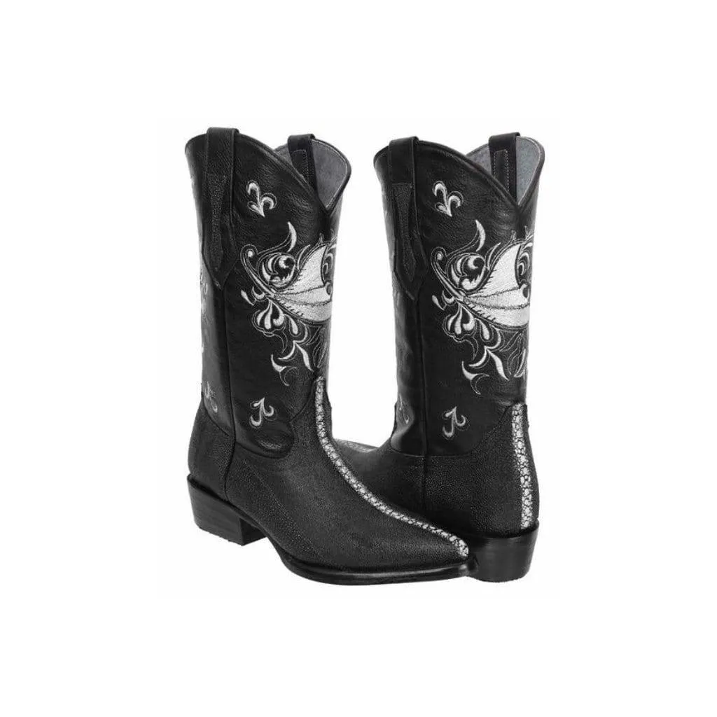 JB910 J Toe Stingray Print Leather Black