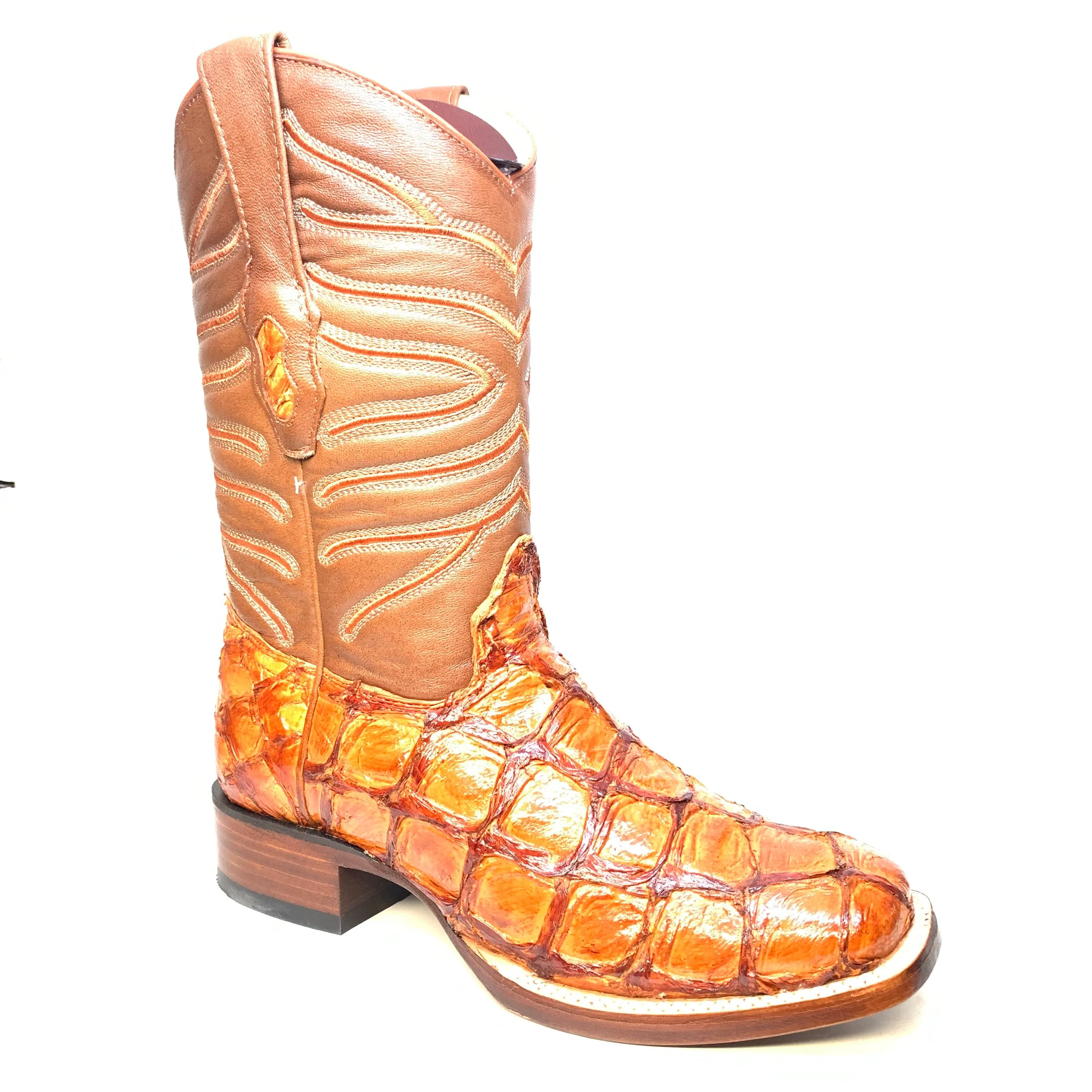 Los Altos Boots Cognac Pirarucu Square toe Cowboy Boots