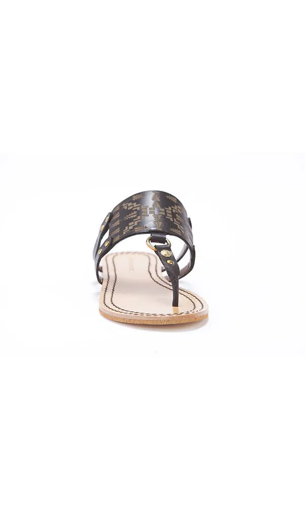 Lux Laser Etched Leather Thong Sandal