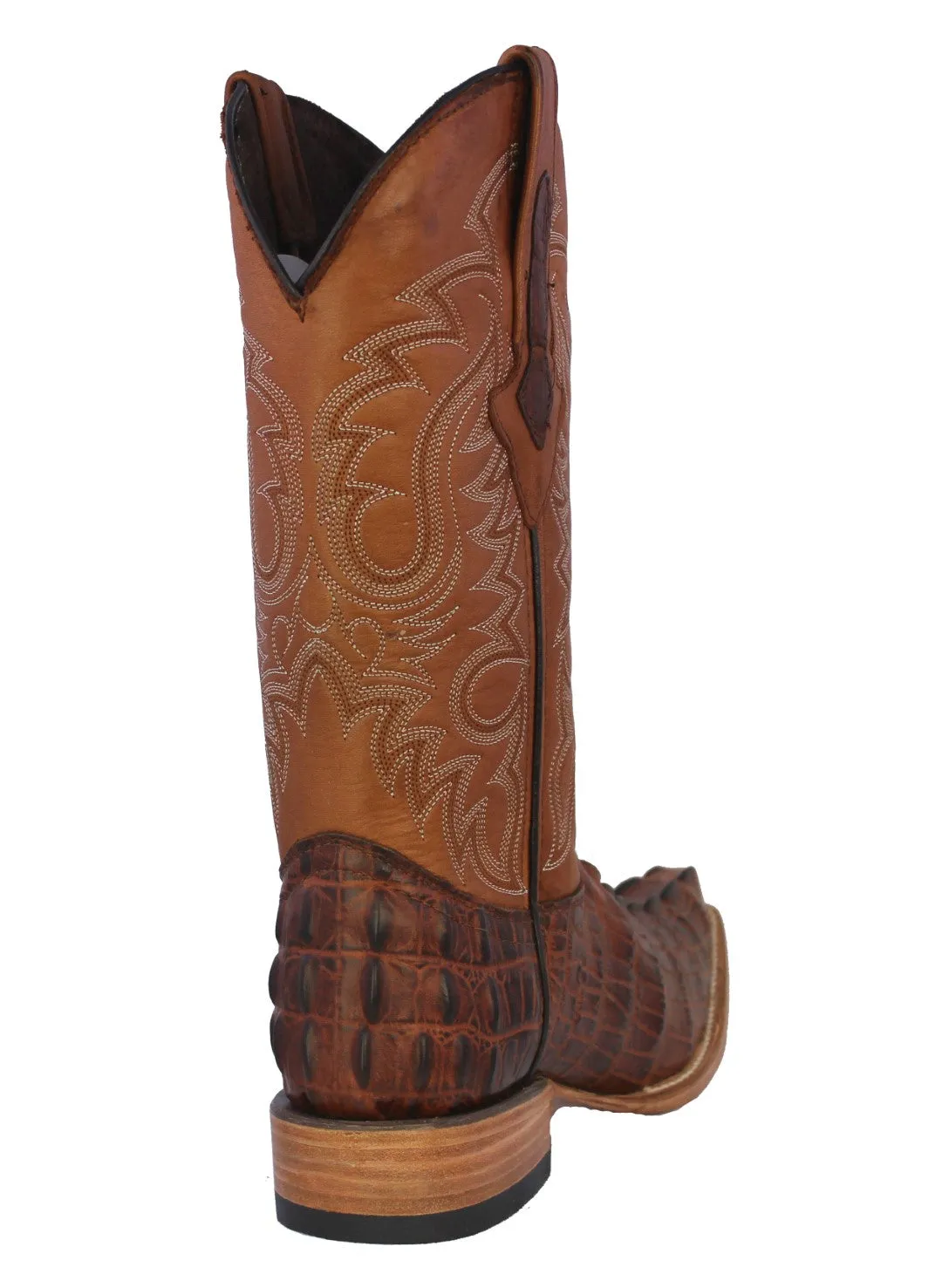 Mens Cognac Alligator Tail Print Leather Cowboy Boots 3X Toe - #130N