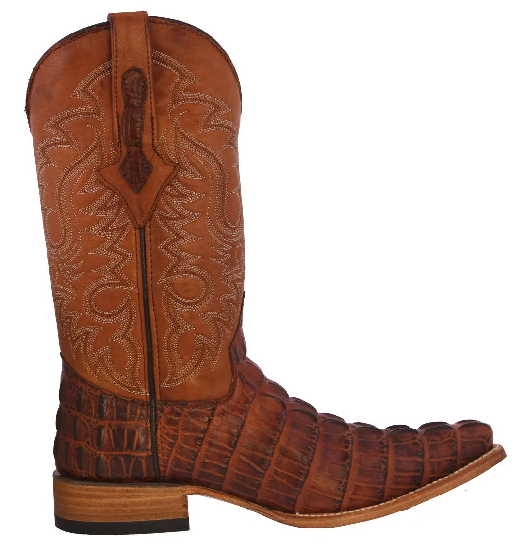 Mens Cognac Alligator Tail Print Leather Cowboy Boots 3X Toe - #130N