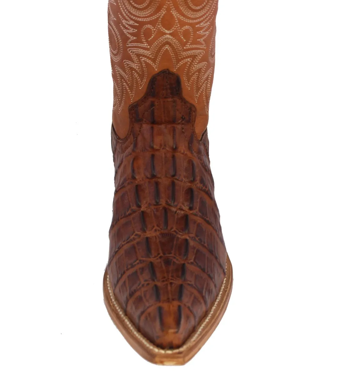 Mens Cognac Alligator Tail Print Leather Cowboy Boots 3X Toe - #130N