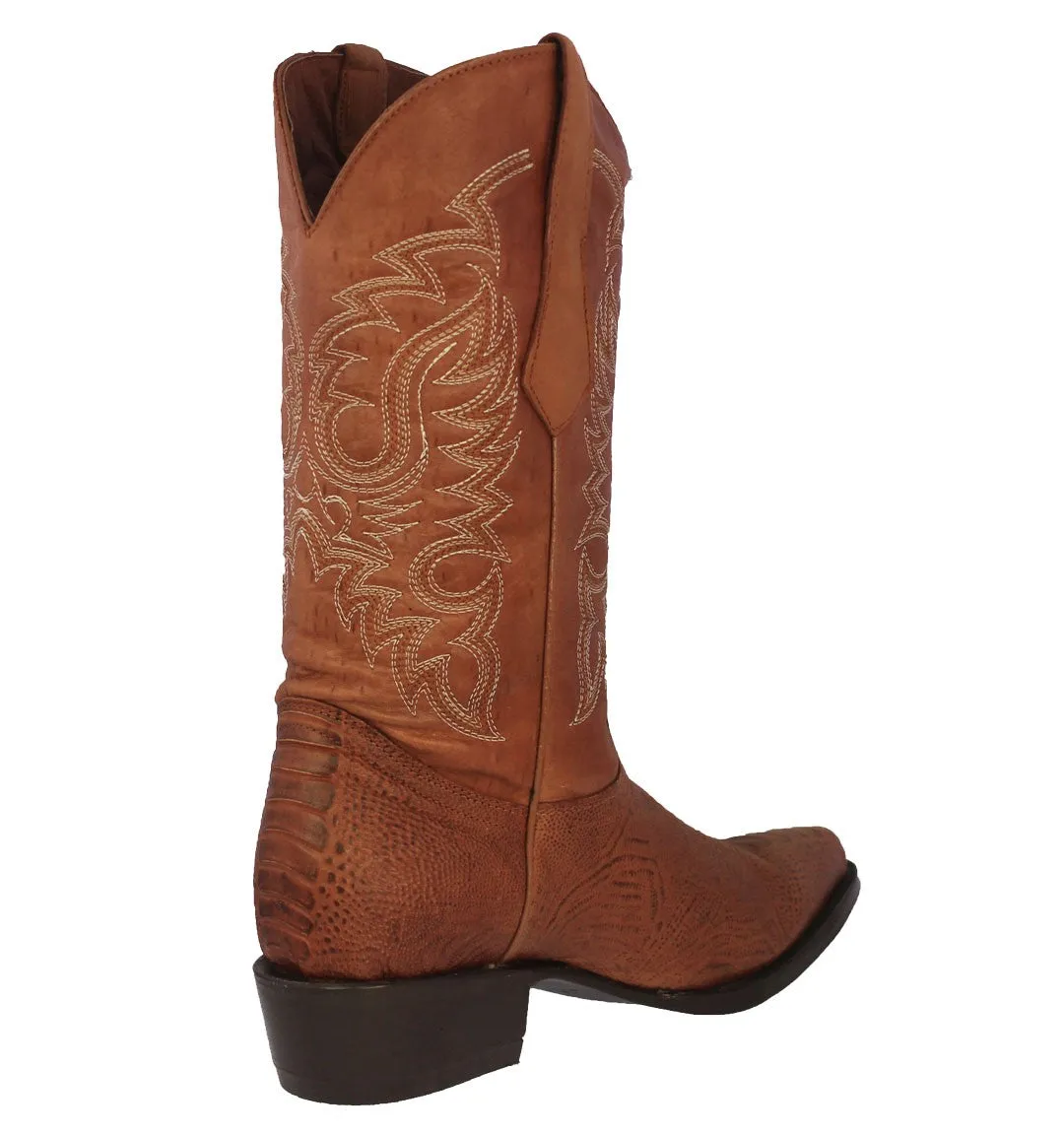 Mens Cognac Ostrich Leg Foot Print Leather Cowboy Boots J Toe