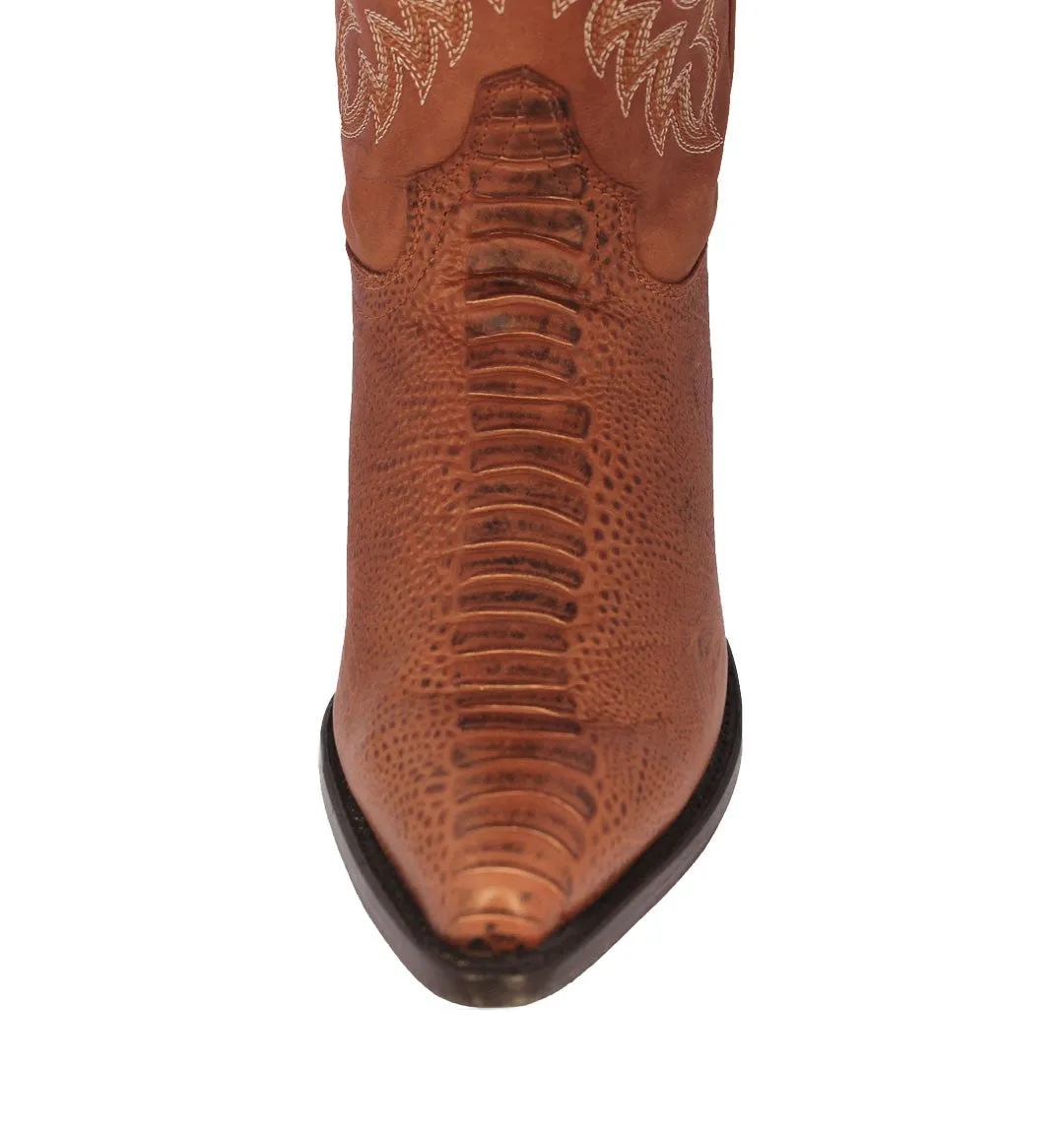 Mens Cognac Ostrich Leg Foot Print Leather Cowboy Boots J Toe