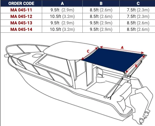 OCEANSOUTH Cabin Cruiser Stern Shade Extension Kit
