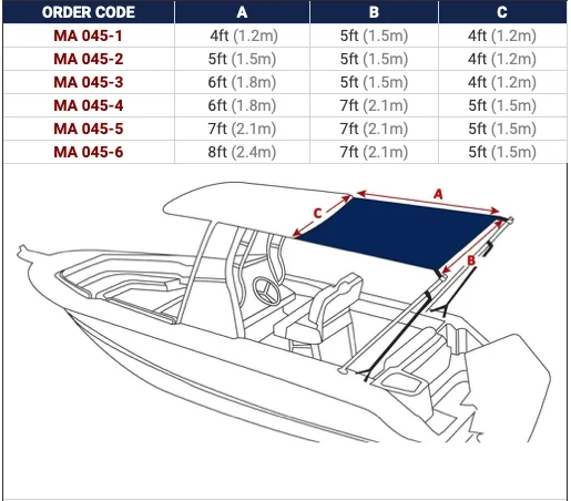 OCEANSOUTH T-Top Boat Shade (Stern Shade) Extension Kit
