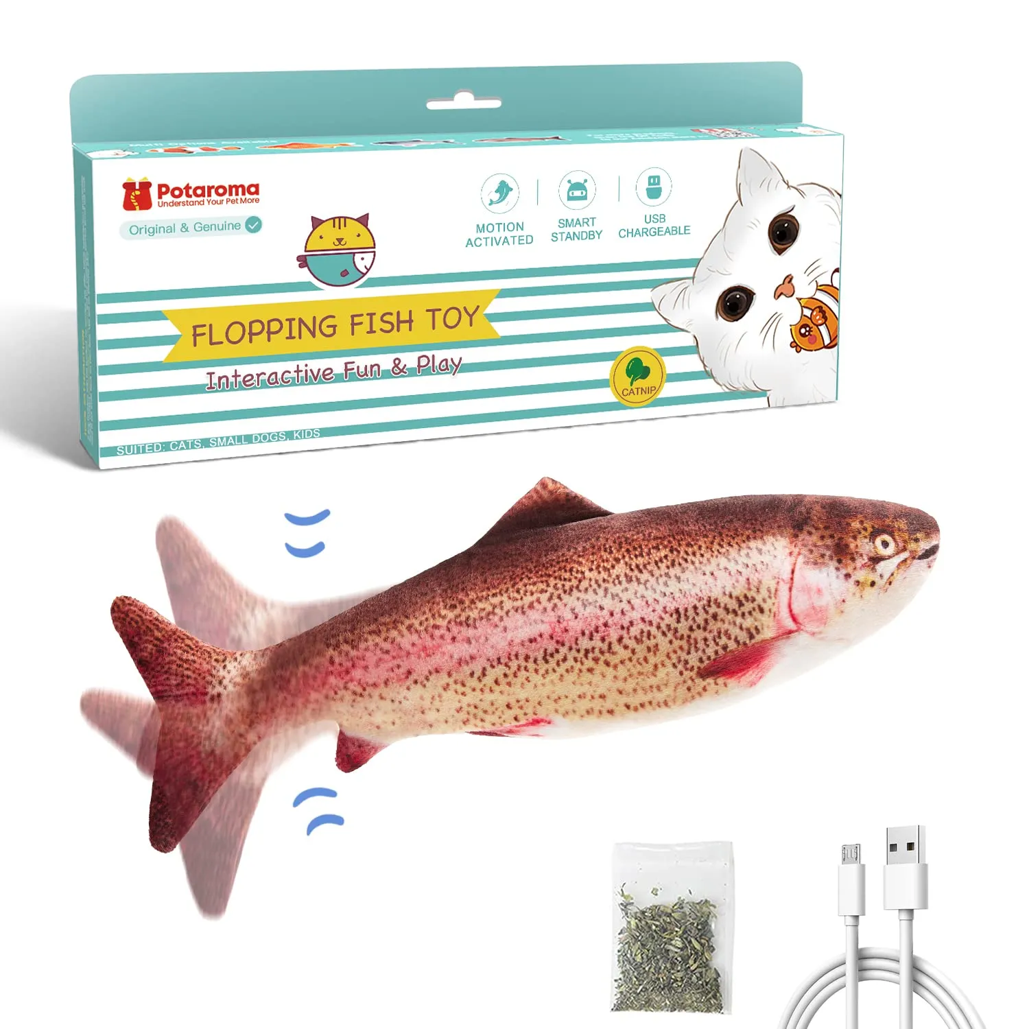 Potaroma Cat Toys Flopping Fish with Silvervine and Catnip