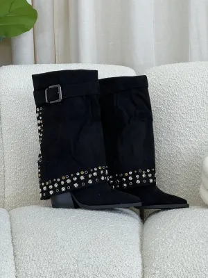 Stuck on you black studded boots