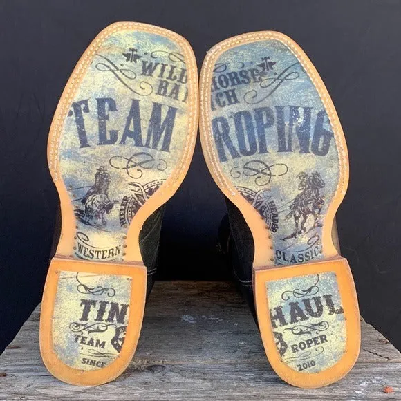 TIN HAUL Open Roper Header Heeler Square Toe Cowboy Western Boots