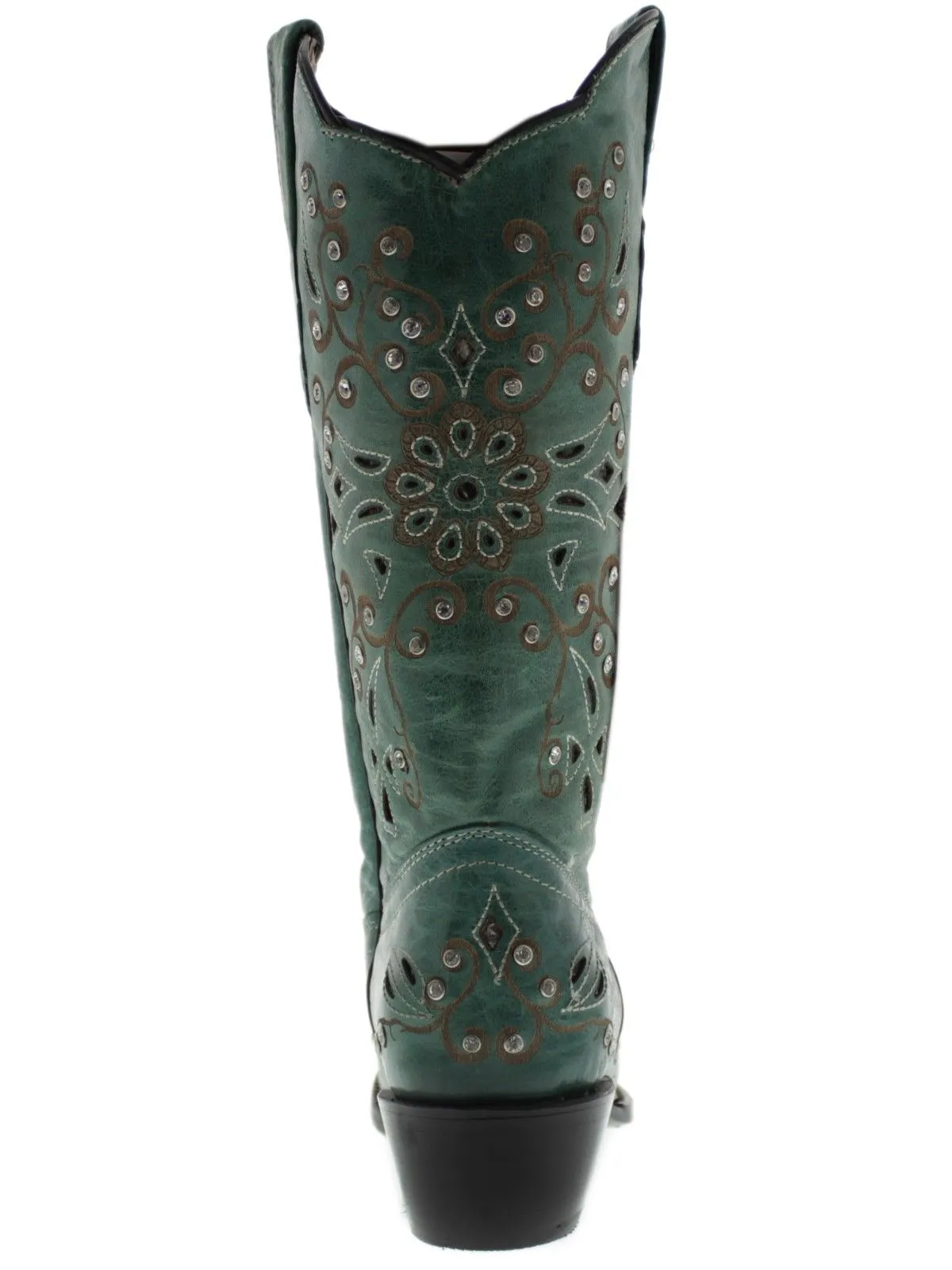 Womens 720 Turquoise Leather Cowboy Boots Rhinestones - Snip Toe