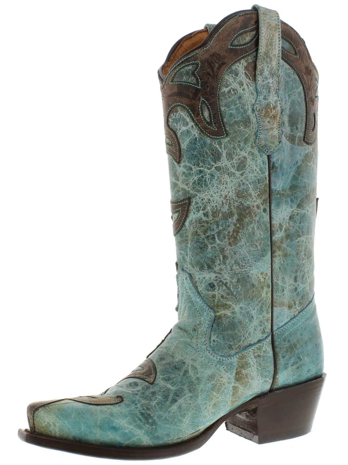 Womens 830 Turquoise Overlay Leather Cowboy Boots Snip Toe