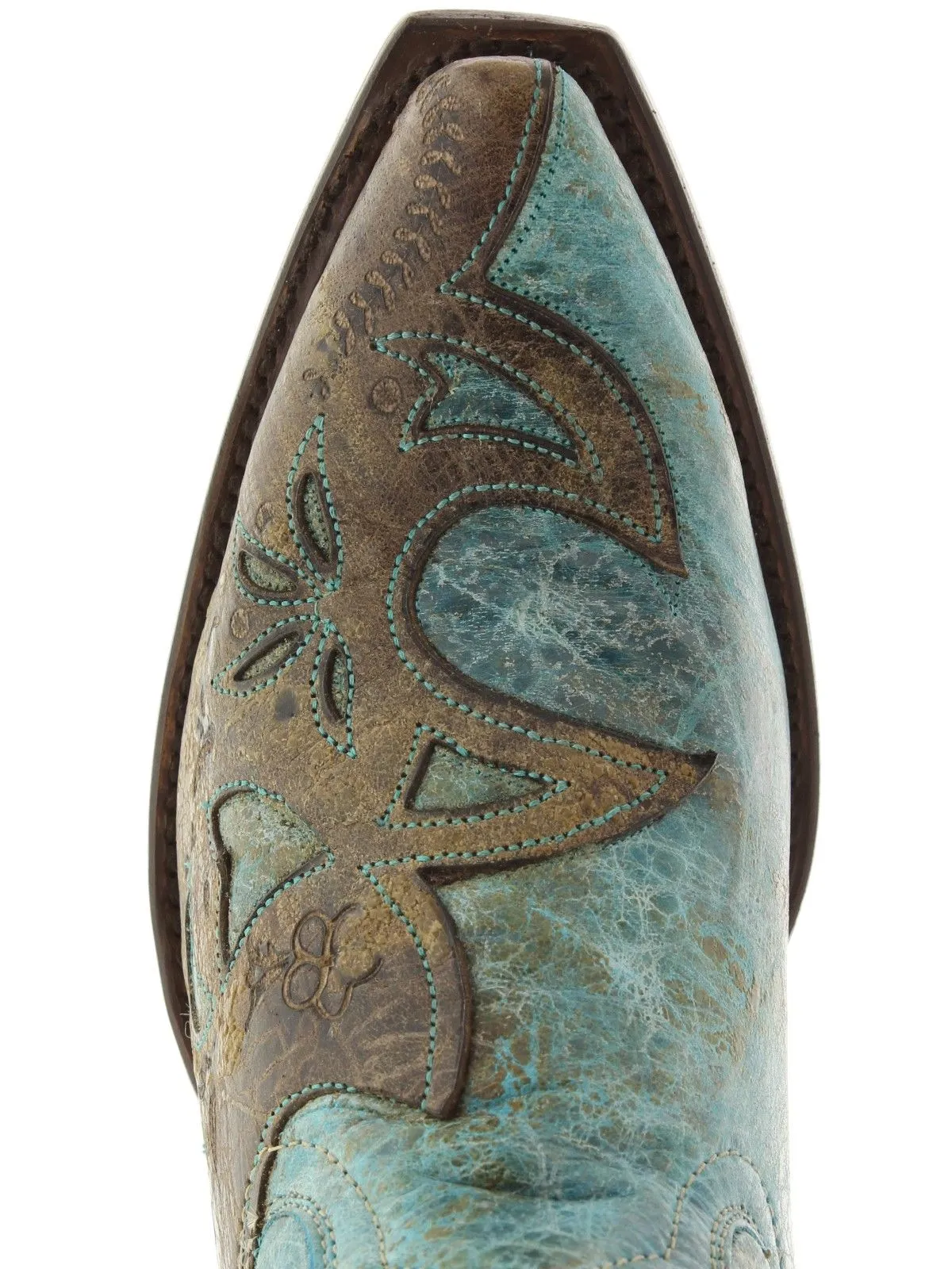 Womens 830 Turquoise Overlay Leather Cowboy Boots Snip Toe