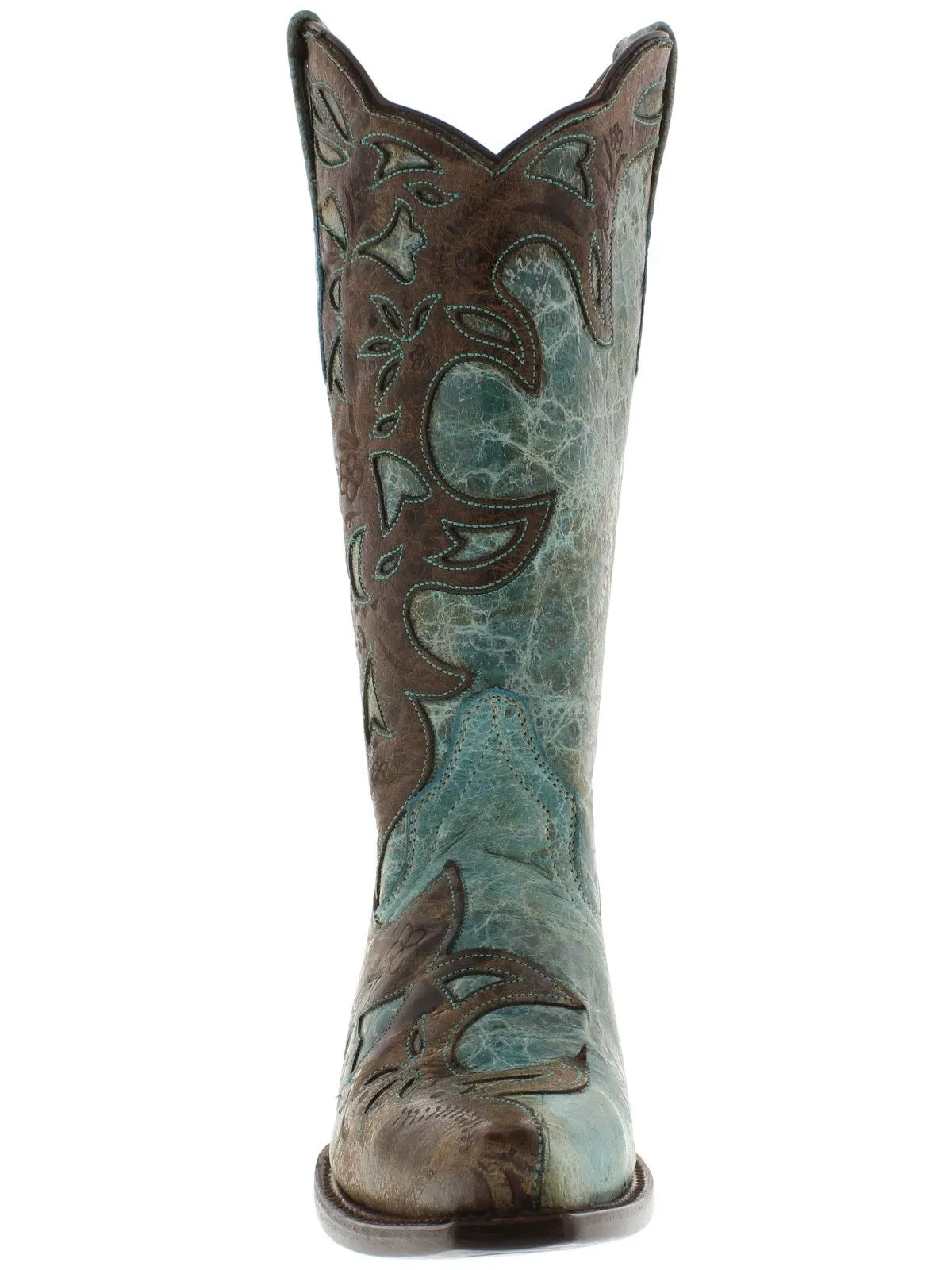 Womens 830 Turquoise Overlay Leather Cowboy Boots Snip Toe