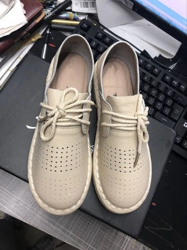 Women's Casual Shoes Leather Simple White Handmade Flats