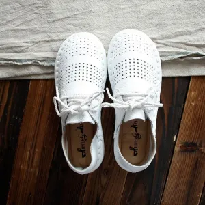 Women's Casual Shoes Leather Simple White Handmade Flats