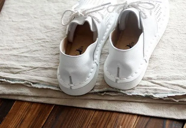 Women's Casual Shoes Leather Simple White Handmade Flats