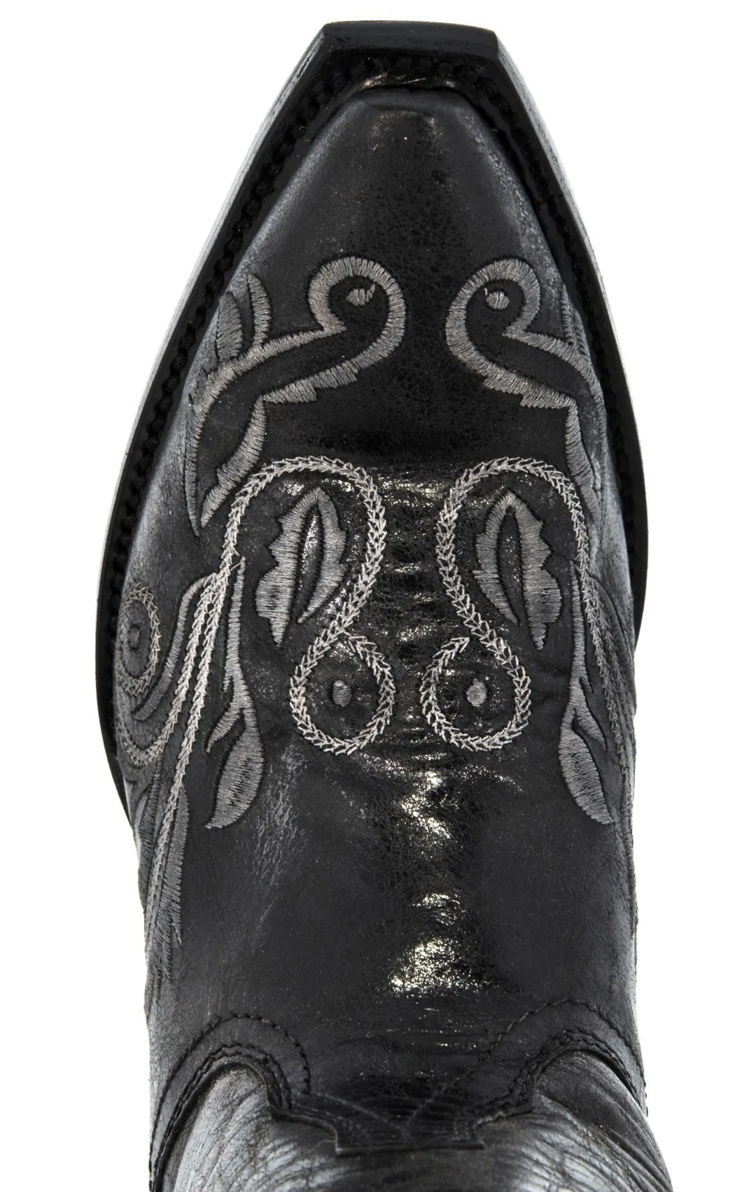 Womens Granada Black Cowboy Boots Swan Embroidered - Snip Toe