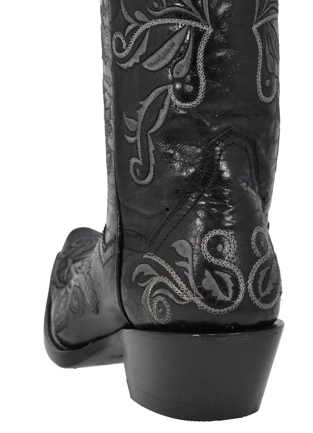 Womens Granada Black Cowboy Boots Swan Embroidered - Snip Toe