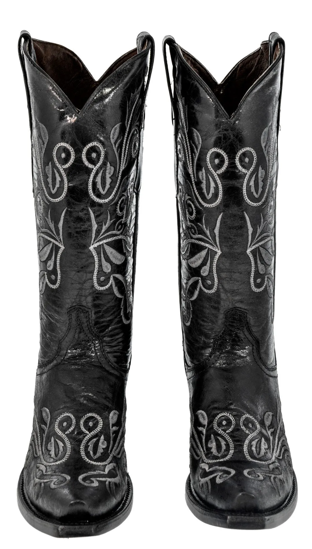 Womens Granada Black Cowboy Boots Swan Embroidered - Snip Toe